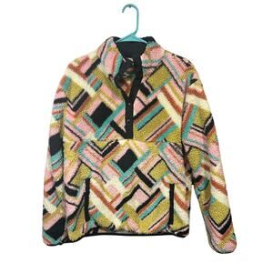 Hurley pullover fleece snap plush colorful jacket women's size medium